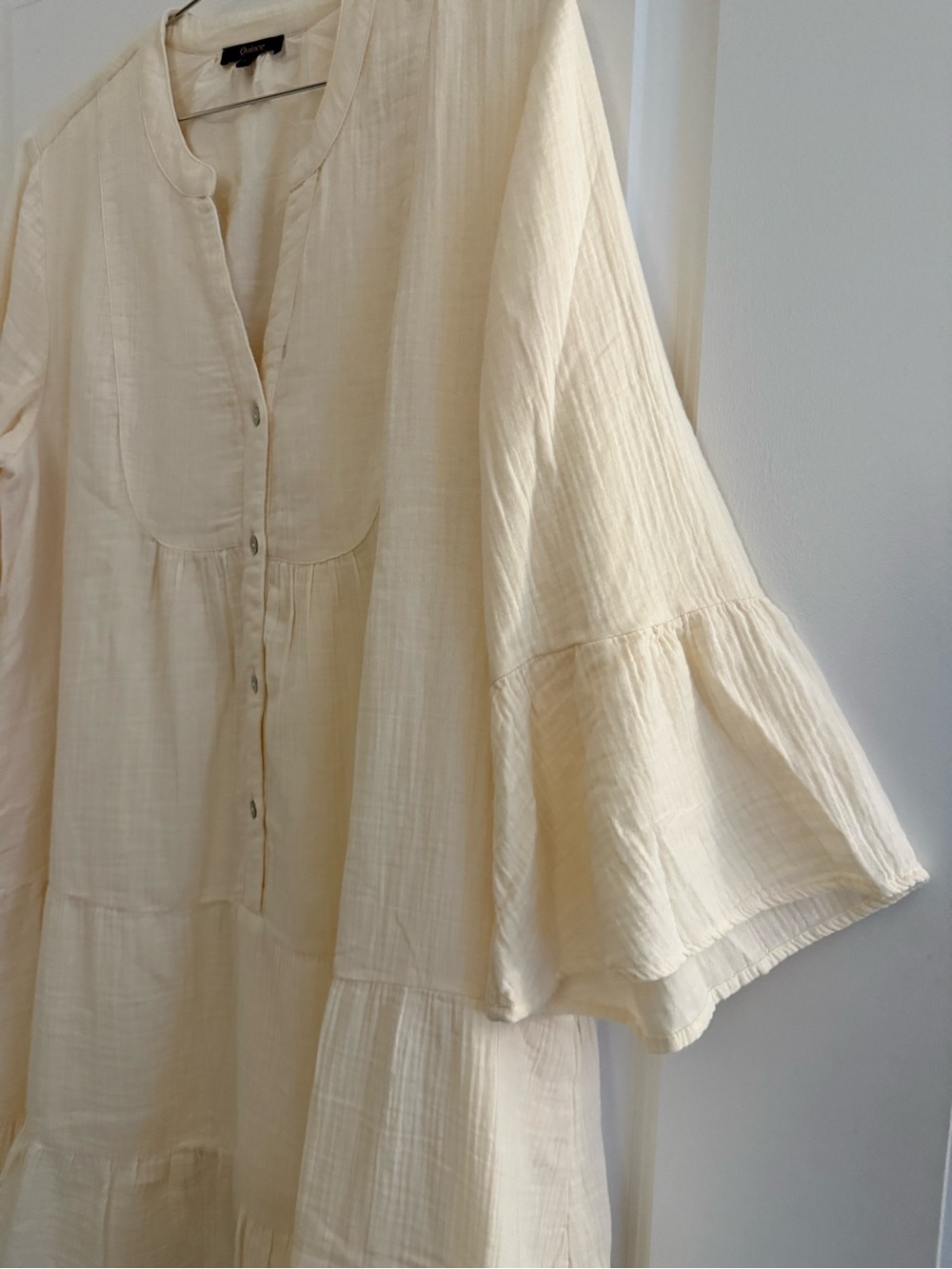 Quince Organic Cotton Gauze Tiered Cream Dress, Large - Picture 7 of 13